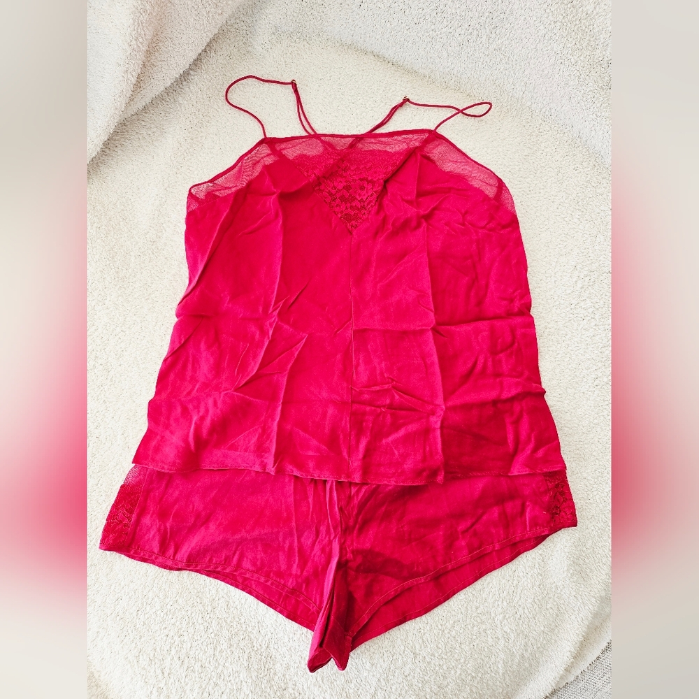 Victorias Secret Red Lace Trim Sleepwear Set